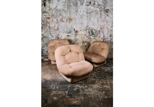 Set Of 3 Textured Velvet Armchairs From France, 1970s