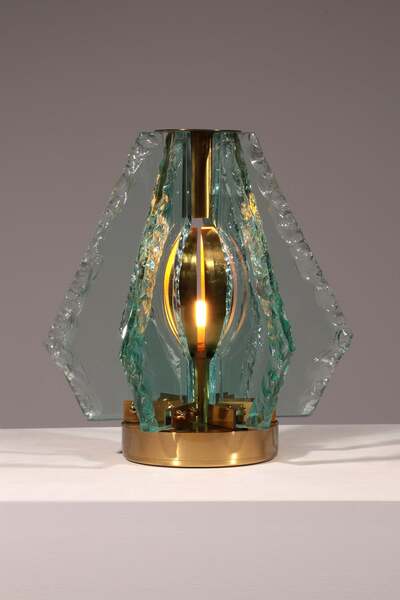 Chiselled Glass Table Lamp In Brass By Gino Paroldo For Dinodei, 1960s
