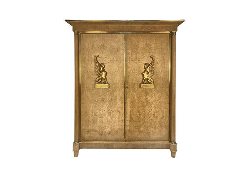 A Large Swedish Empire Revival Cupboard In Bleached Birds Eye Maple & Brass
