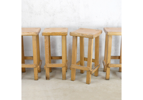 Set 4 Vintage Mid Century Elm Kitchen Bar Stool Rustic Wood Chunky  #102933
