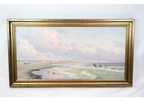 Oil Painting On Canvas   Coastal Landscape   Alfred Theodor Olsen   Circa 1900