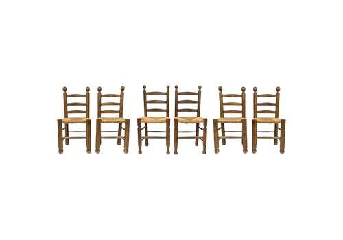 Set Of Six Charles Dudouyt Dining Chairs In Wood And Cane, 20th Century.