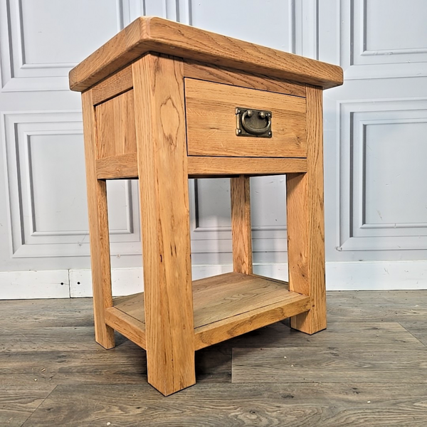 Single Rustic Solid Wood Oak Bedside End Lamp Tables Cabinet With Drawer Shelf