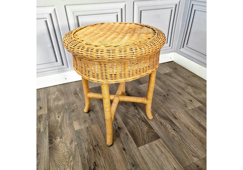 Vintage Round Cane Rattan Wicker Side Occasional Table Boho Tiki Conservatory?