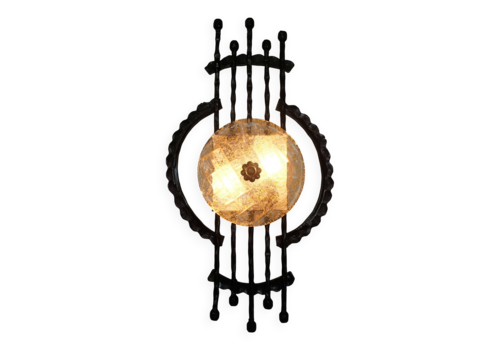 Mid Century Brutalist Style Wrought Iron And Glass Wall Light, 1960s/70s