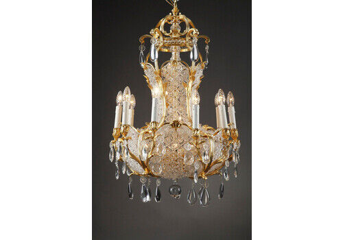 Crystal And Gilded Bronze Corbeille Chandelier, Late 19th Century