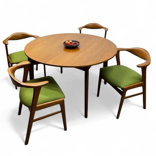 Midcentury Danish Dining Set Erik Kirkegaard Model 49 & Danish Dining Table Circular Extendable