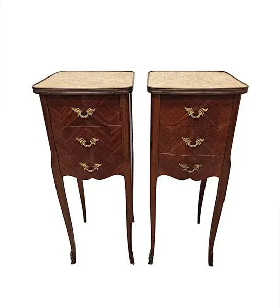 A Very Fine Pair Of 20th Century Marble Top Bedside Chests Or Tables