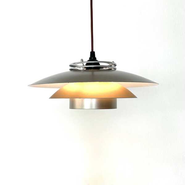Danish Postmodern Vintage 1980s Design Minimalist Ceiling Lamp In Grey Metal With Multilayer Shades And Silver Details