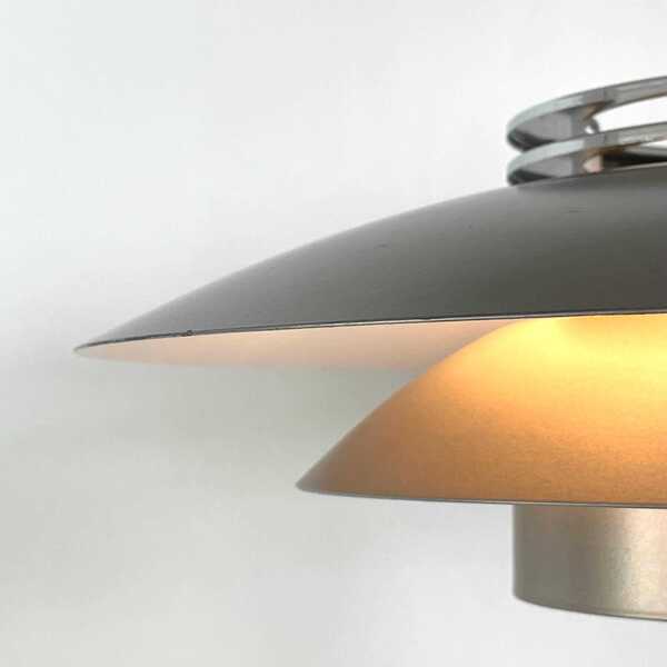 Danish Postmodern Vintage 1980s Design Minimalist Ceiling Lamp In Grey Metal With Multilayer Shades And Silver Details photo for sale