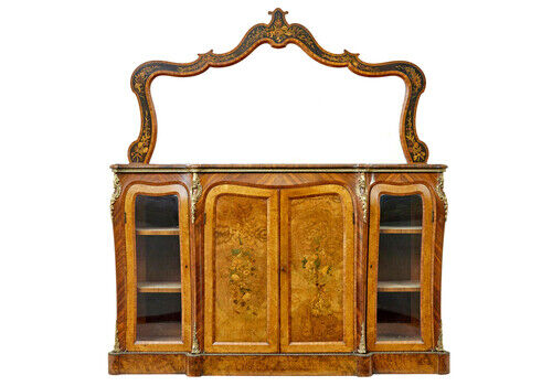 High Victorian Inlaid Burr Walnut Credenza With Mirror