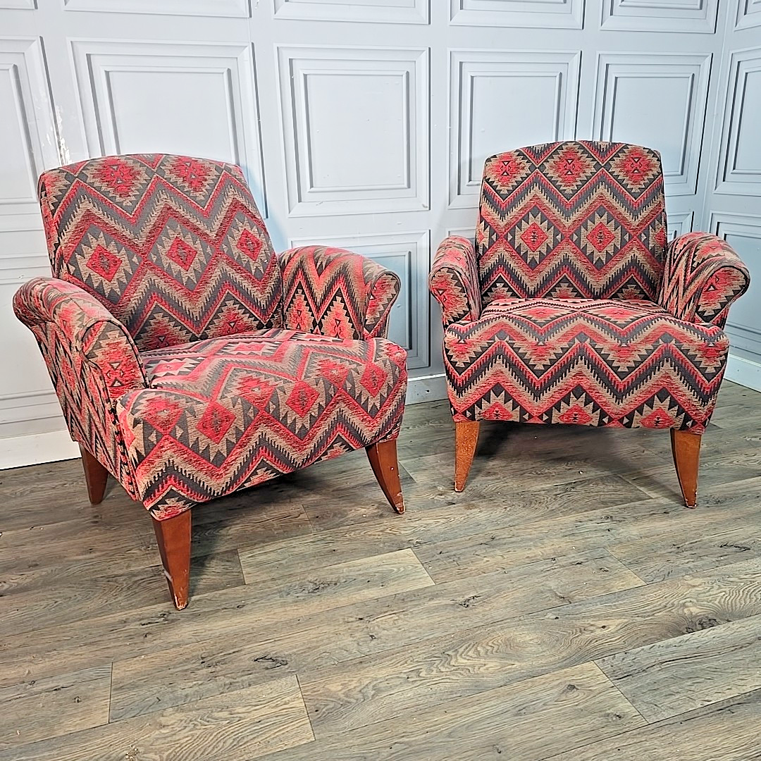 Pair Antique Vintage Turkish Kilim Style Chairs Armchair Accent