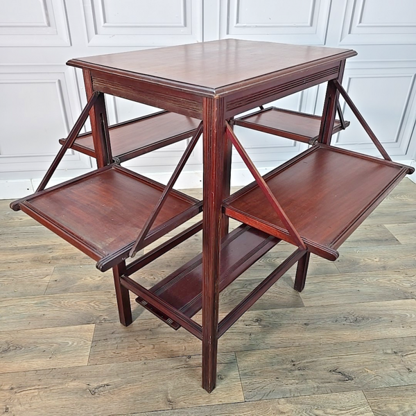 Antique Edwardian Mahogany Tea Table – Fold Out Butler Trays Campaign Style