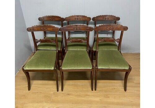 Set Of 6 Regency Mahogany Sabre Legged Dining Chairs