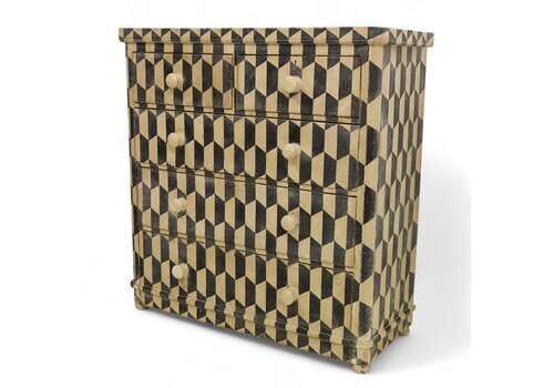 Georgian Straight Fronted Chest Of Drawers With Later Hand Painted Geometric Design