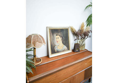 Mid Century Framed Oil Painting Portrait Young Woman