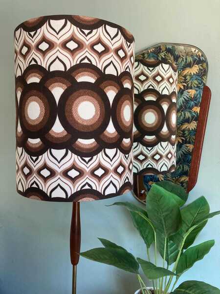 Retro Geometric Print Large Lampshade Handmade With Vintage 70s Fabric