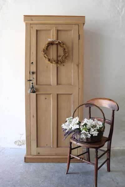 Tall Rustic Stripped Pine Farmhouse Larder Or Linen Cupboard With Shelves