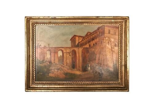 Oil Painting Jacob, Julius Berlin 1842 Genazzano, Piscopal Palace And Bridgeacce