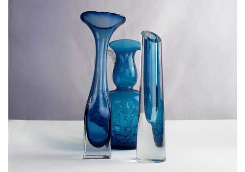 Swedish Mid Century Modern Aseda Aqua Marine Blue Art Glass Vase Designed By Bo Borgstrom.