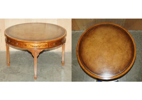 Restored Original Antique Sheraton Satinwood Brown Leather Library Centre Table