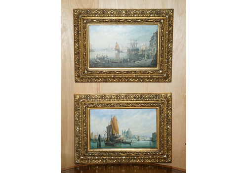 Pair Of Antique G Neumann 1881 & 1882 Dated Oil Paintings Of Venetian Views