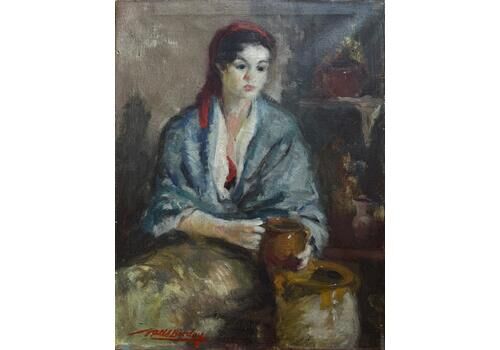 Antoni Valls Bordoy Woman With A Pitcher, Oil On Canvas 1953