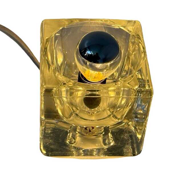 Peill & Putzler   Desk Lamp In The Shape Of A Glass Cube   Space Age / Pop Art Design   Germany   1970's (Marked, Original Sticker)