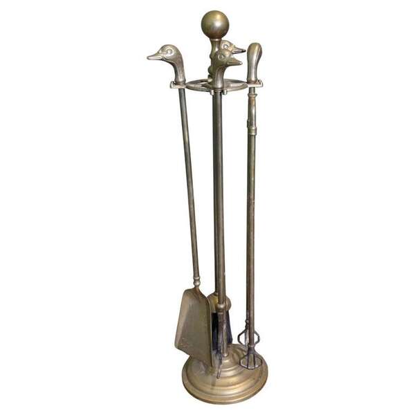 Brass Fireside Companion Set, Fireside Tools With Ducks