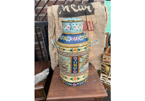 Lovely Ornately Hand Painted Reclaimed Vintage Indian Milk Churn 46cm High