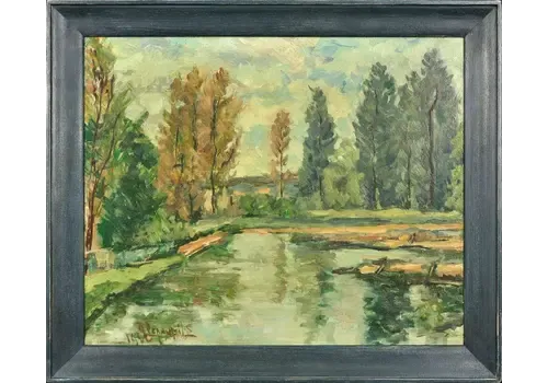 Henri Joseph Pauwels 1903 To 1983. Belgian. Paysage Arboré. Wooded Landscape. Framed Provincial Oil Painting. Flanders Artist.