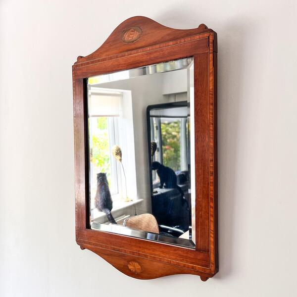 Antique Mahogany Wall Mirror Inlaid With Shell Design