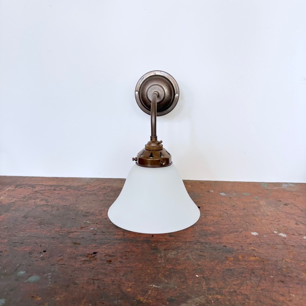 Set Of Three White Satin Opal Bell Shade Wall Lights