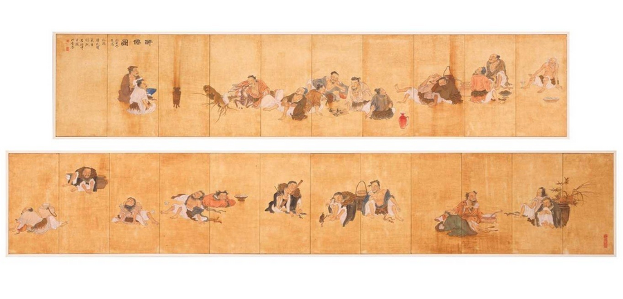 Fine Pair Of Extra Large Boisterous Exploits Of The Drunken Immortals Paintings