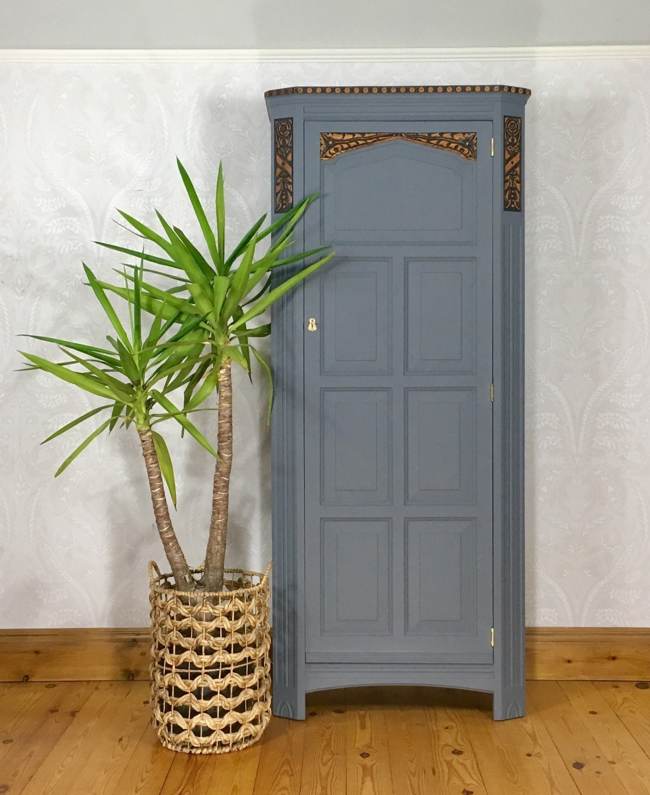 A Vintage 1950 S Wardrobe Grey Armoire Or Coat Cupboard Hall Robe Hallway Storage From The Mid Century Painted Grey Vinterior