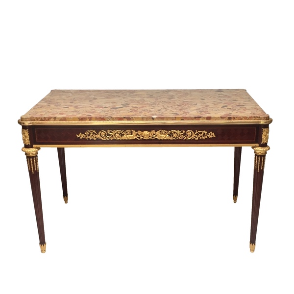 Antique Louis XVI Style Mahogany Centre Table With Marble Top & Ormolu Mounts