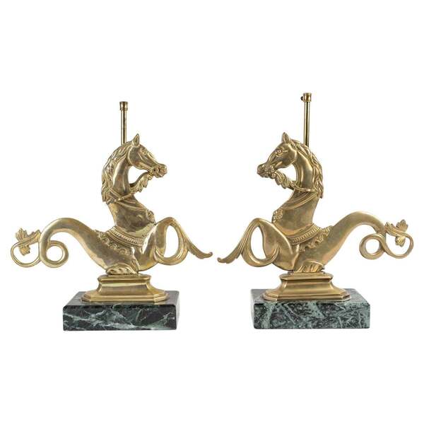 Pair Of Marble And Bronze Lamp Bases, 20th Century.