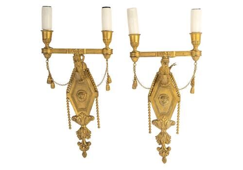 Pair Of Empire Style Gilt Bronze Wall Lights, 19th Century.