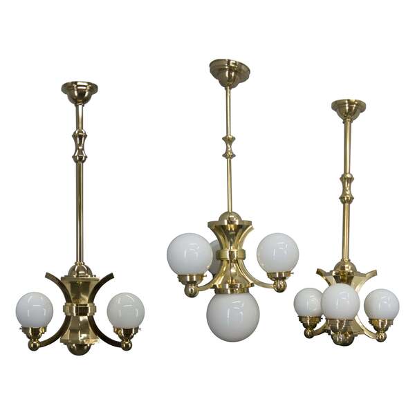 Set Of Three Art Deco Chandeliers By Gocar, Austria, 1910s, Restored