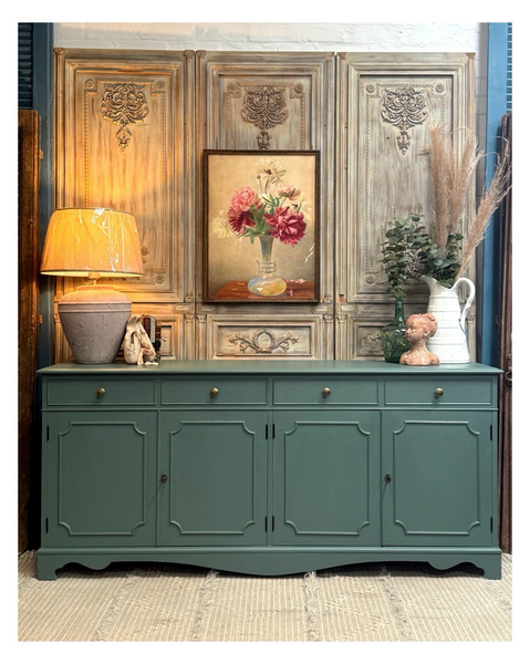 Regency Style 4 Door Sideboard With Keys In Green Smoke By Farrow And Ball