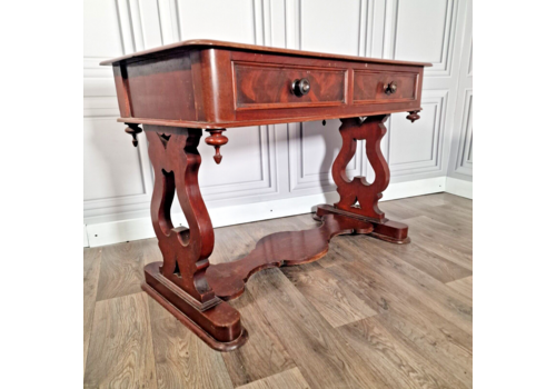 Antique Solid Wood Library Writing Table Console Office Desk Drawers Mahogany
