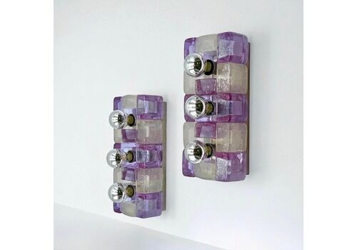 Poliarte Wall Lamps By Albano Poli In Violet Pulegoso Glass, Italian Mid Century Modern Lighting, Pair Of Sculptural Sconces