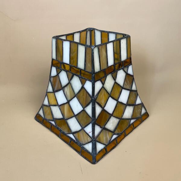 Tiffany Lamp Shade Checked Pattern Orange Lampshade Ceiling Lamp Stained Glass Stained Lightshade Light Table Lamp Antique Vintage Square