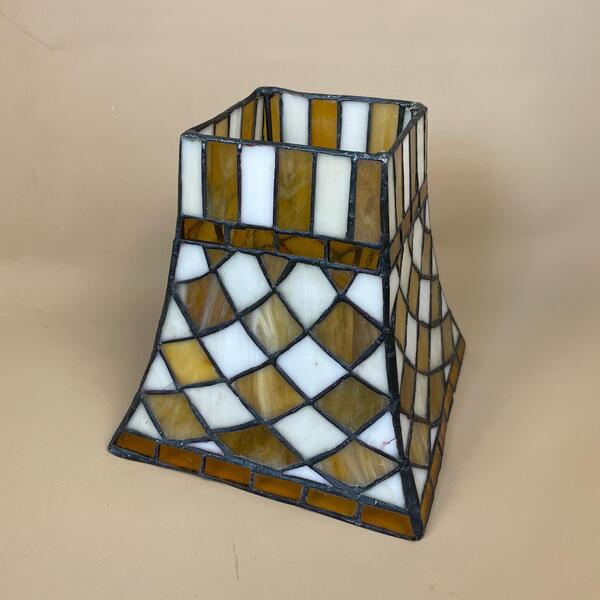 Tiffany Lamp Shade Checked Pattern Orange Lampshade Ceiling Lamp Stained Glass Stained Lightshade Light Table Lamp Antique Vintage Square photo for sale