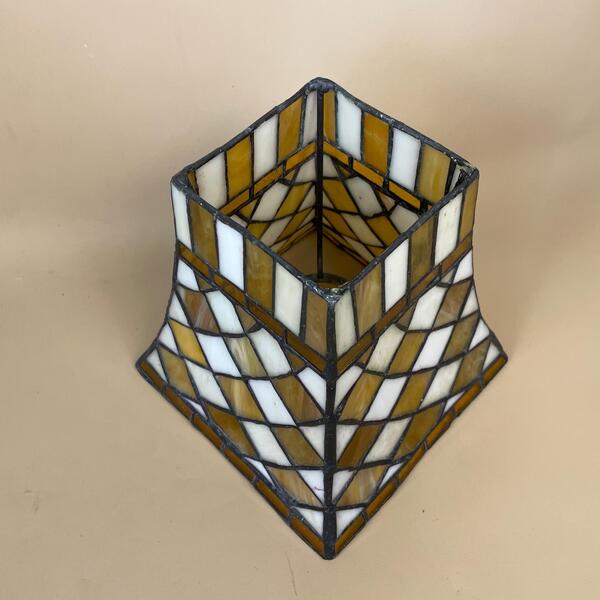 Tiffany Lamp Shade Checked Pattern Orange Lampshade Ceiling Lamp Stained Glass Stained Lightshade Light Table Lamp Antique Vintage Square photo Lighting