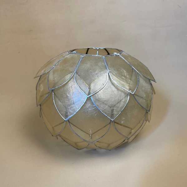 Vintage Lamp Shade Frosted Opaque Ceiling Lampshades Patterned Capiz Shell Glass Pendant Silver Frame Vintage Interior Design Round Petals