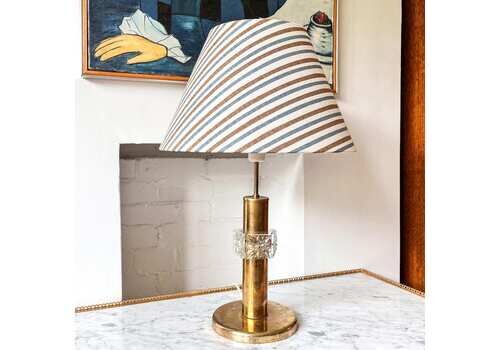 Vintage Swedish Brass And Crystal Table Lamp