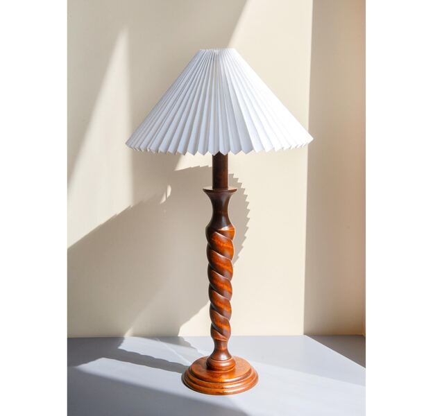 Barley Twist Wooden Table Lamp, Vintage Hand Carved Desk Lamp, Classic Victorian Style Table Lamp, Pleated Shade