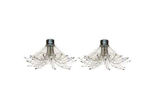 Pair Of Monumental Italian Chrome Chandelier Or Ceiling Lamp By Aureliano Toso