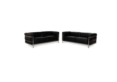 Cassina Lc 3 Le Corbusier Leather Two Seater Black Bauhaus 2x Couch